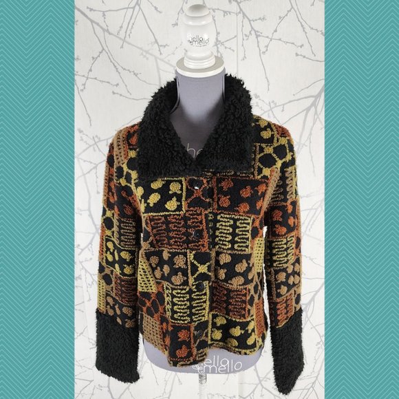 Tib Design Eclectic Textured Fleece Boxy Fit Cardigan - Picture 1 of 6